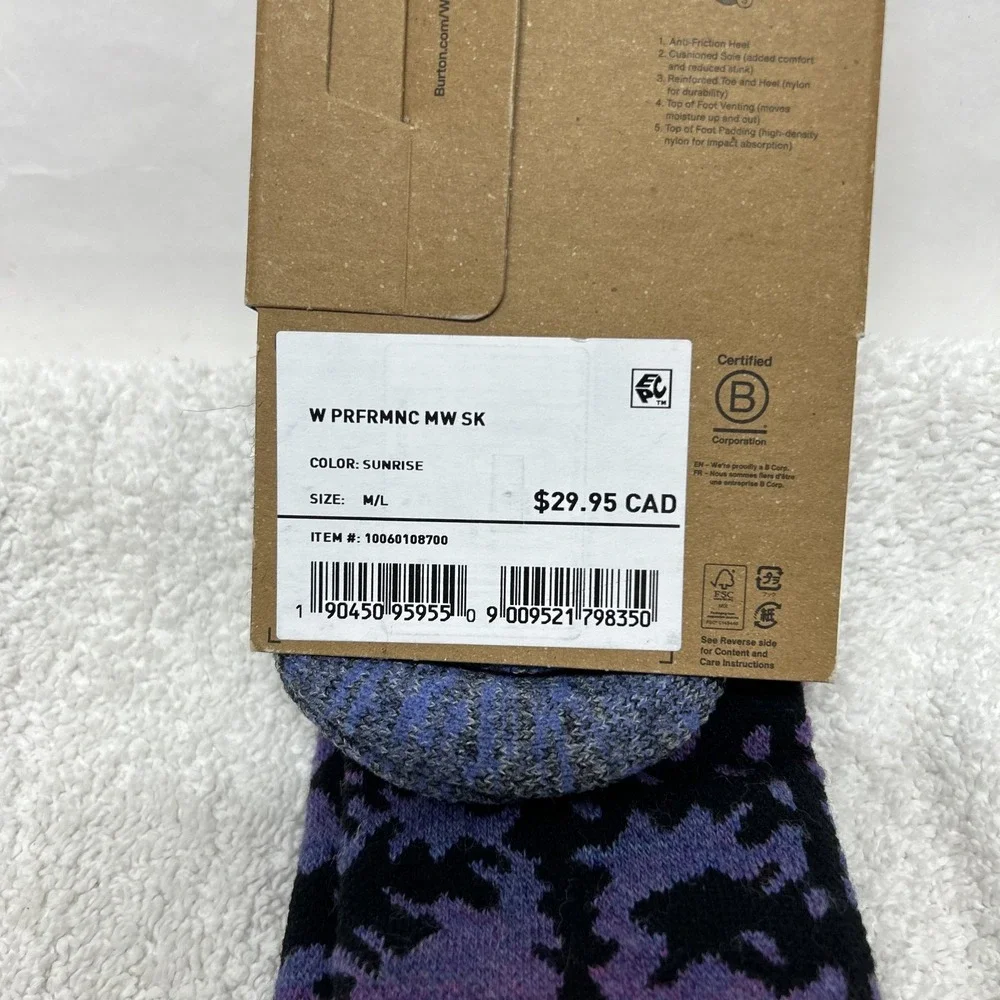 Burton Womens Size M/L Blue Sunrise Performance Midweight Wool Blend Socks